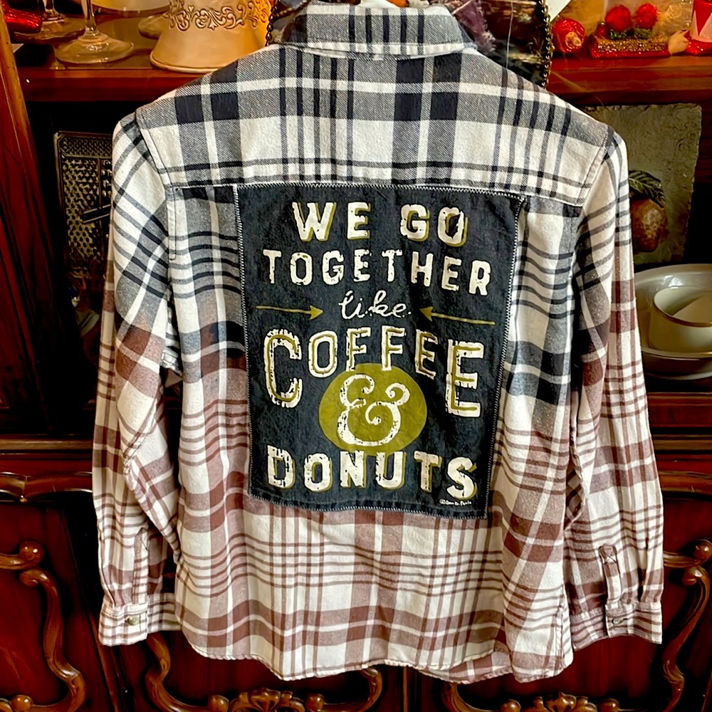 NWT, flannel shirt, cream, brown, gray, size S